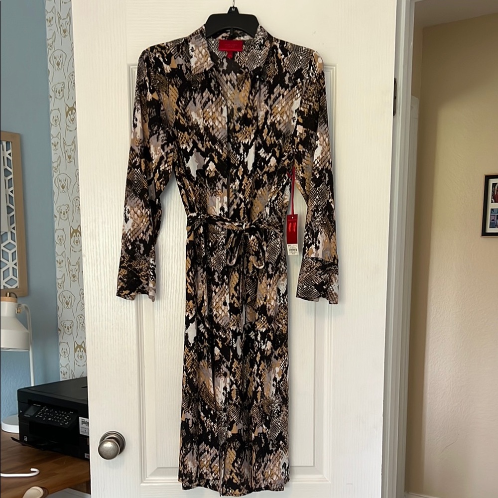 Jennifer Lopez Black Tan Long Sleeve Sheath Dress